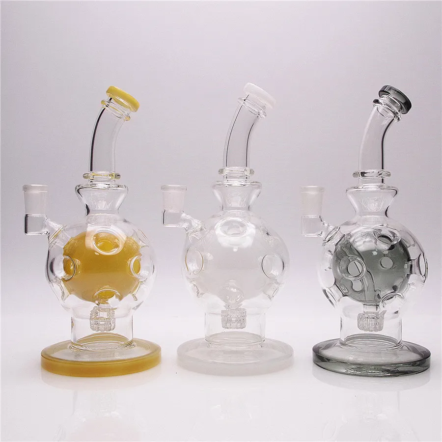 Glazen Bong Waterpijp Waterpijp Recycler Booreilanden met Unieke Kleurrijke Percolator 9in hoogte 14mm Kom