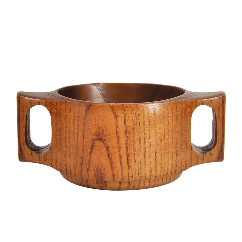 Japanese Style Hand-made Wood Bowl Double Handle Children's Wooden Bowl Wooden Rice Bowl Practice Wooden Bowls LX2863