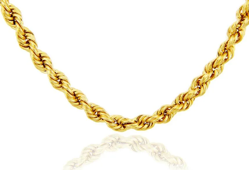 Placcato in oro giallo 14 carati, larghezza 5 mm, collana con catena a corda con taglio a diamante, chiusura a moschettone, 61 cm