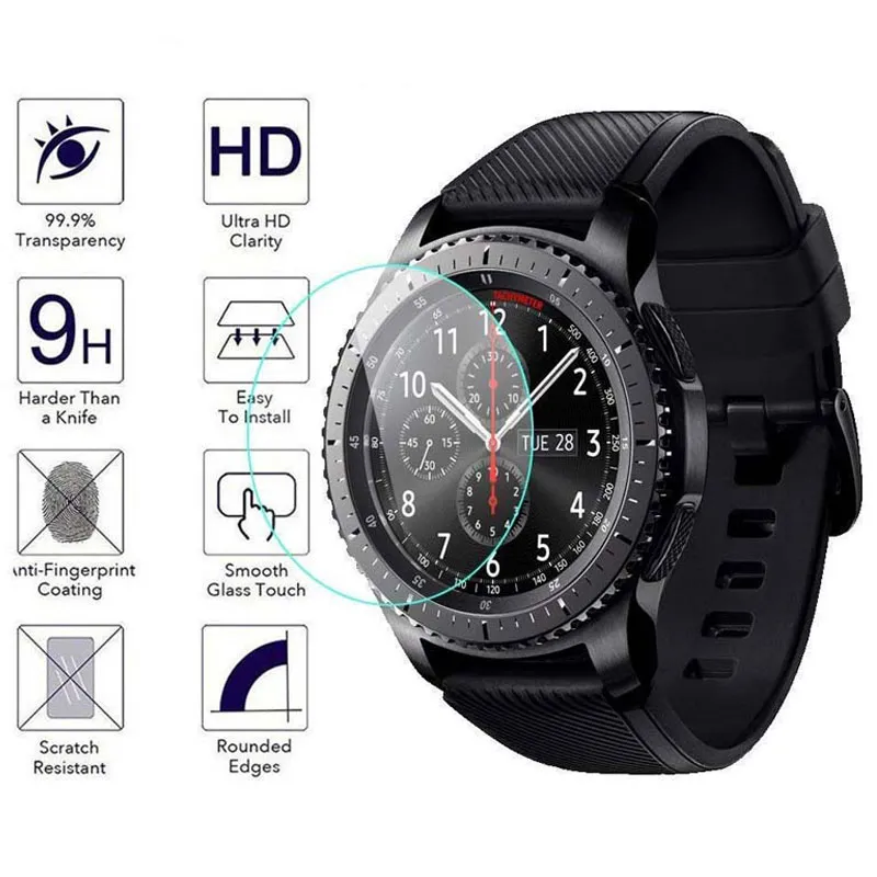 Härdad glasfilm för Samsung Gear S3 Frontier / Classic Watch SmartWatch Screen Protector 9H 2.5D Explosionssäker tempererat glas