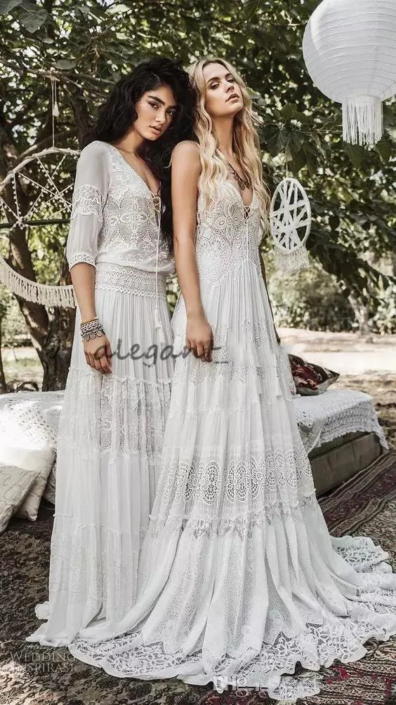 Graceful Greek Goddess Style Bell Sleeve Wedding Dress With Long Sleeves,  Deep V Neck, And Flowing Chiffon Floor Length Bridal Gown Style No. CUS285M  From Wedsw96, $94.48 | DHgate.Com