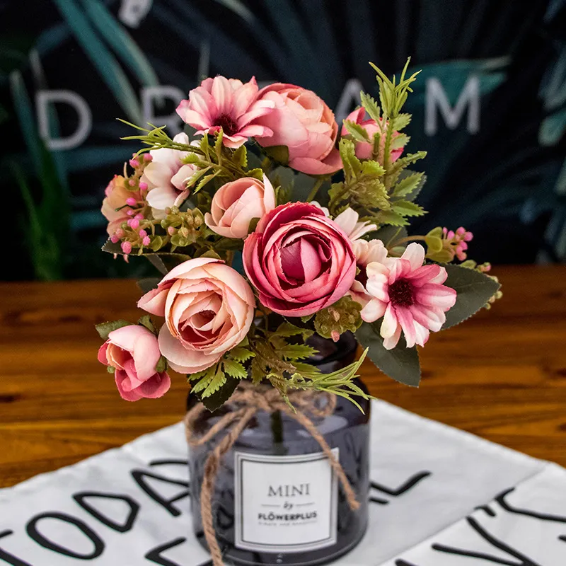 30 cm kunstmatige zijden thee rozenbloem hoofd huisdecoratie krans simulatie parel bloemboeket display tak