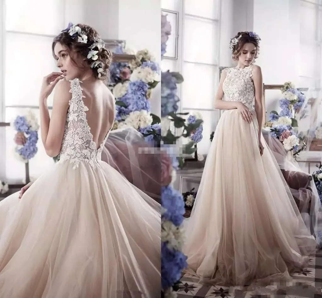 DHgate.com:Boho Wedding Dress: Applique Lace, Bateau Neck, Backless ...