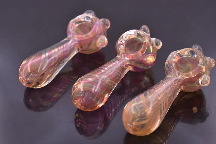 Fumar mais novo Bubbler Rainbow Gold Glass Colher Tubos De Vidro Fumar Phand Tubos Tubos Tubos Frete Grátis