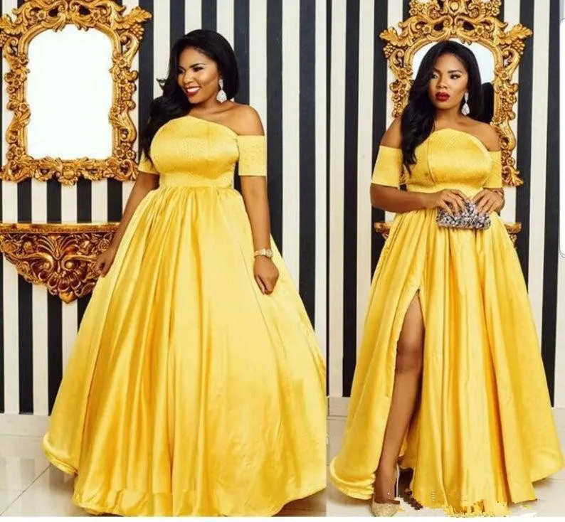 Off Shoulder Prom Dresses Plus Size Elegant Yellow Evening Dresses Off ...