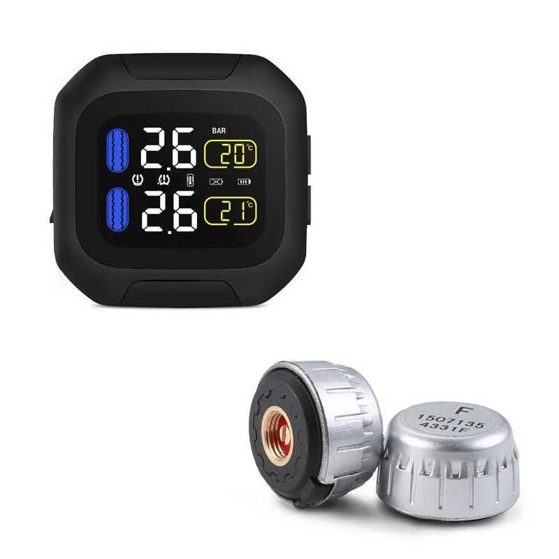 WI Motorcycle TPMS Real-time Tire Pressure Monitoring car Alarm with LCD display Max 8.0 Bar 116PSI