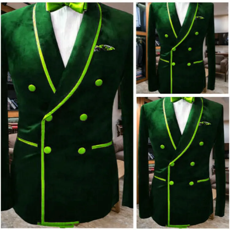 Jeden kawałek Green Mens Designer Kurtka Szal Lapel Double Breasted Groom Formalne Wear Prom Tuxedos Best Man Blazer Garnitur