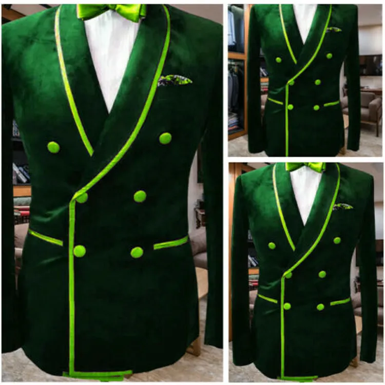 One Piece Green Mens Designer Veste Châle Revers Double Boutonnage Marié Tenue de soirée Tuxedos De Bal Meilleur Homme Blazer Costume