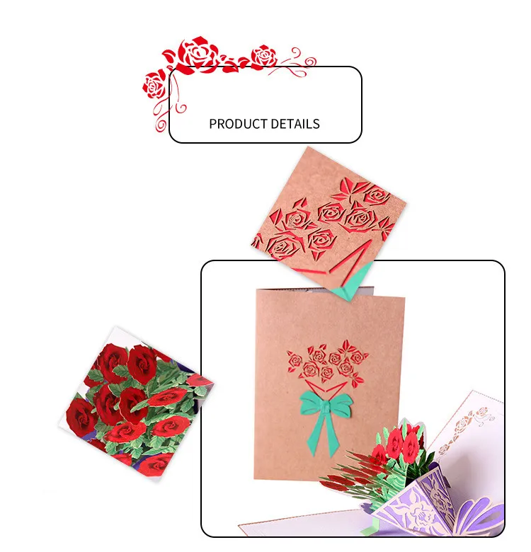 Biglietto Di Auguri Pop Up 3D Con Bouquet Di Rose Rosse, Fatto A Mano Con Busta, Per Compleanno, San Valentino, Festa Della Mamma, Anniversario (F22) - 3