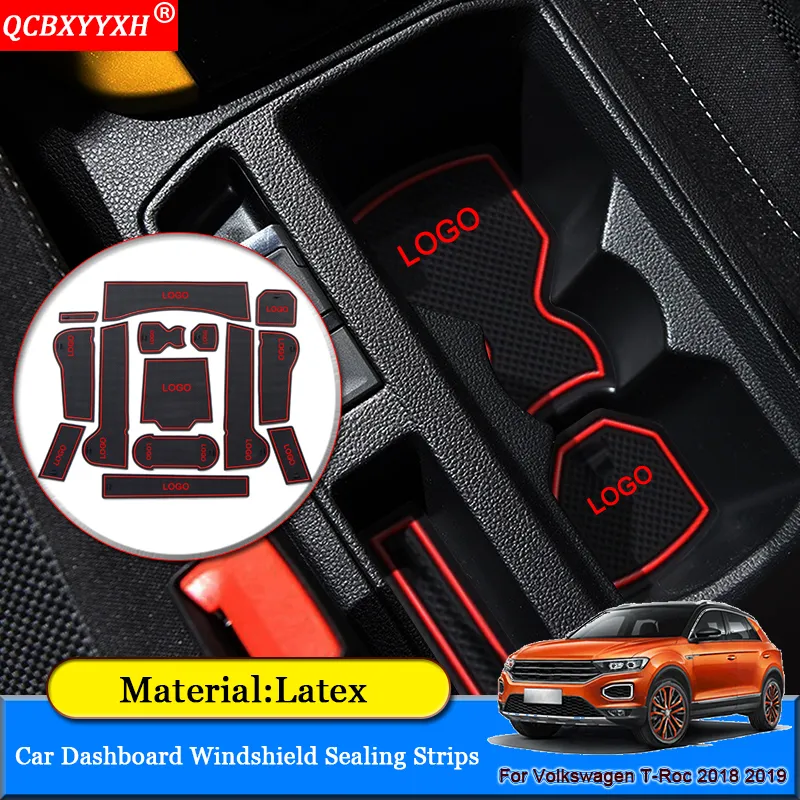 QCBXYYXH Car-styling Car Slot Pad Interior Door Groove Mat Latex Anti-Slip Cushion Accessories For Volkswagen VW T-Roc 2018 2019