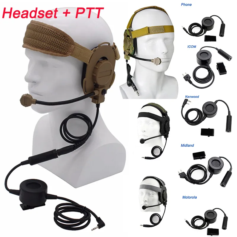 Tactical Earphone Camouflage Headset with PTT CS Gear Paintball Shooting Headphone Airsoft Shooting Combat II Z