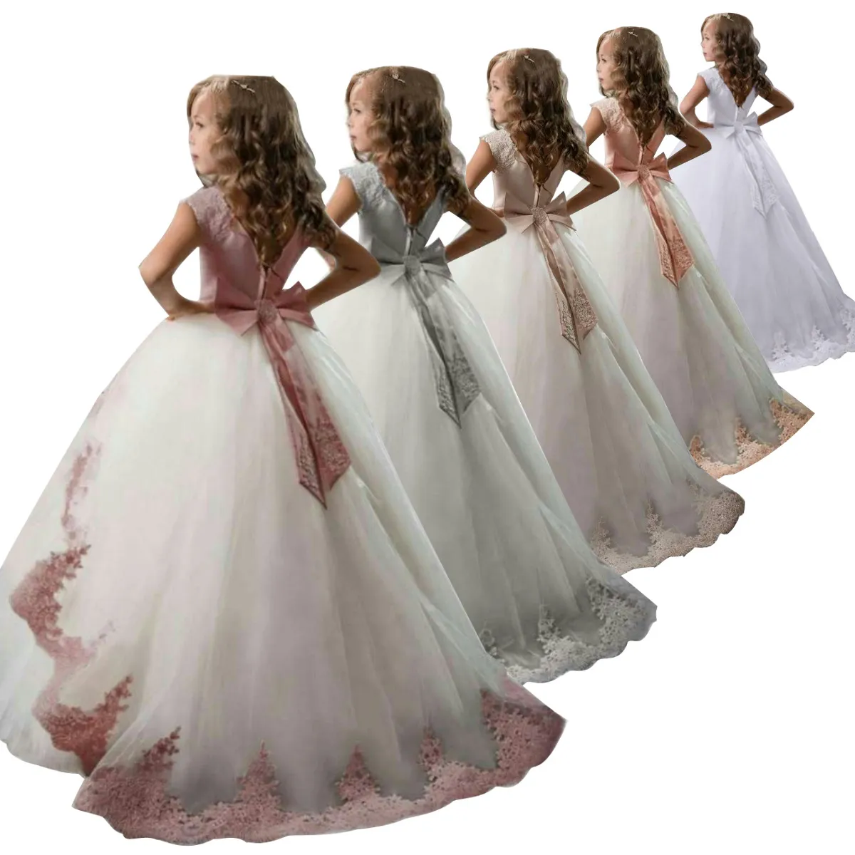 1pcs meninas flor do casamento vestido de princesa costura bebé vestidos de baile Partido vestidos de princesa tutu plissado roupa crianças vestido