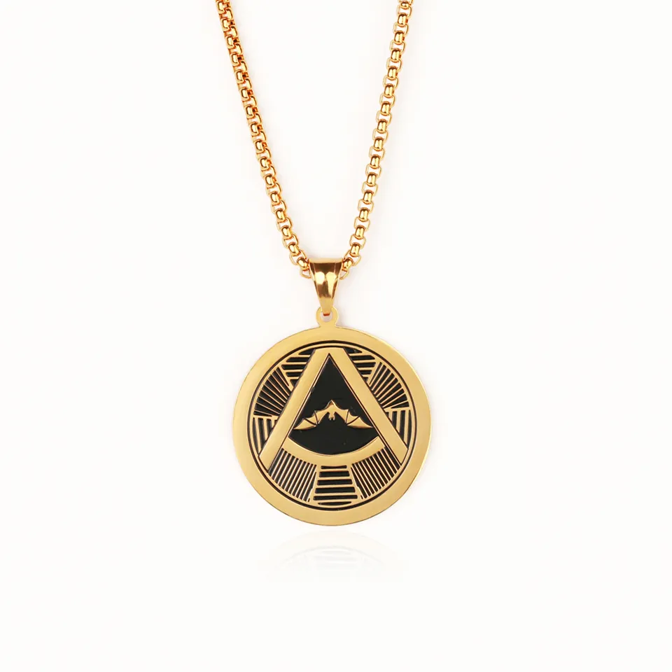 Stainless Steel Freemasons Flying Bat Round Medal Pendant Necklace Gold Silver Hip Hop Rock Fraternal Order Jewelry Wholesale