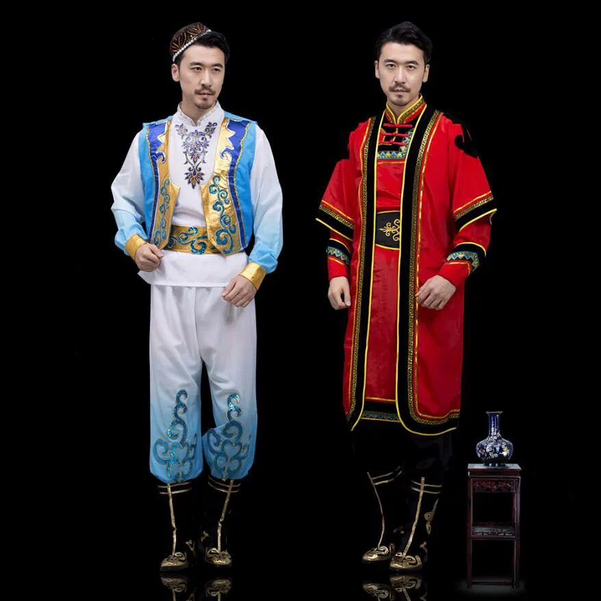 Xinjiang danskostuums voor mannen etnische dansvoorstelling kleding Oeigoerse mannelijke lange gewaad party stage wear247Y