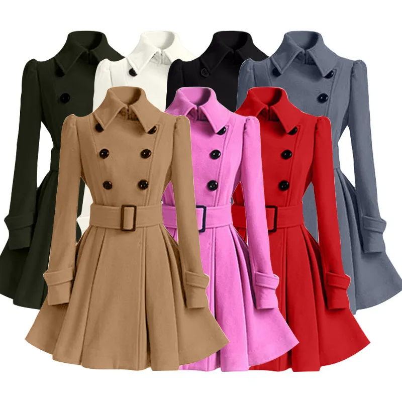 Women 's Woolen Coat Double - Breasted Thicker Coat Windbreaker Winter Dress, Coats & Jackets