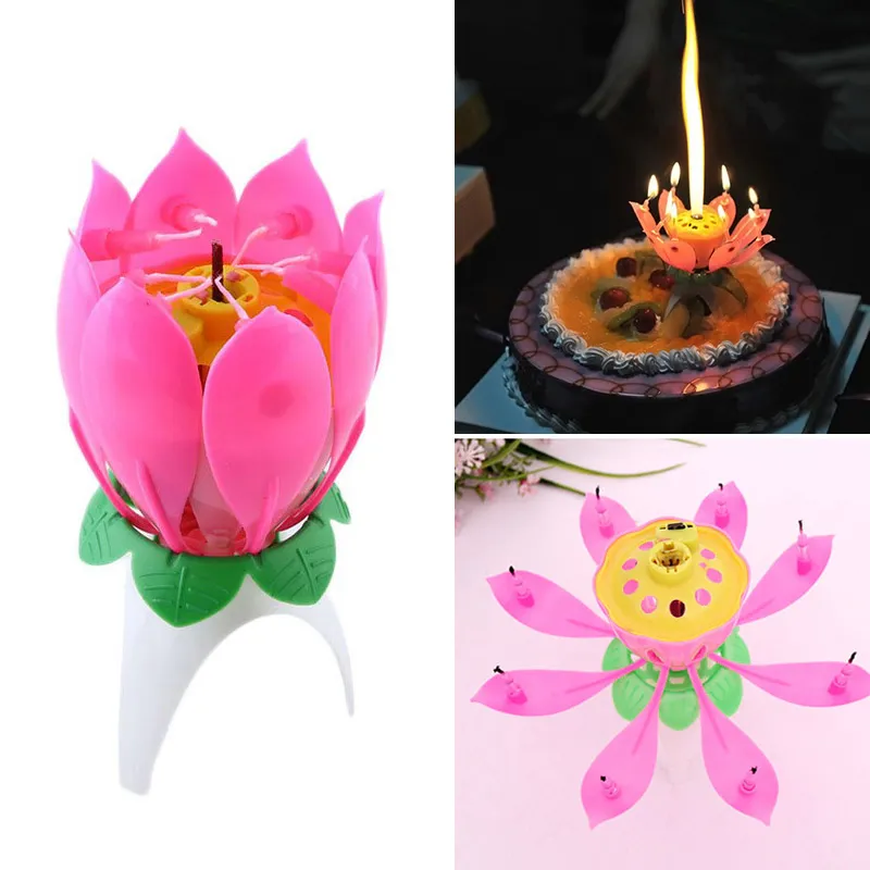 Lotosowy kwiat świeca jednowarstwowa muzyka świeca Lotus świece Urodziny Świeca Party Cake Music Sparkle Cake Candles