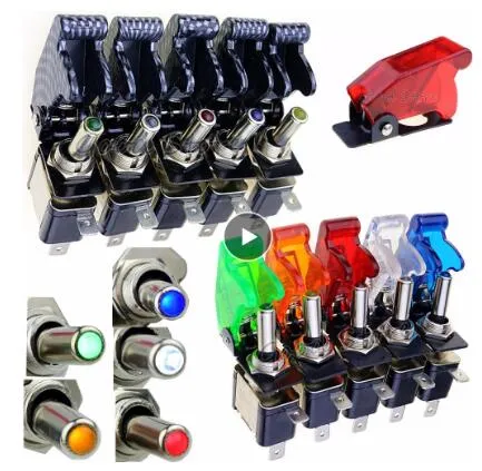 Auto Auto Boot Truck Verlichte LED Toggle Switch met Veiligheidsvliegtuigen Flip-up Cover Guard Rood Blauw Groen Geel Wit 12V20A