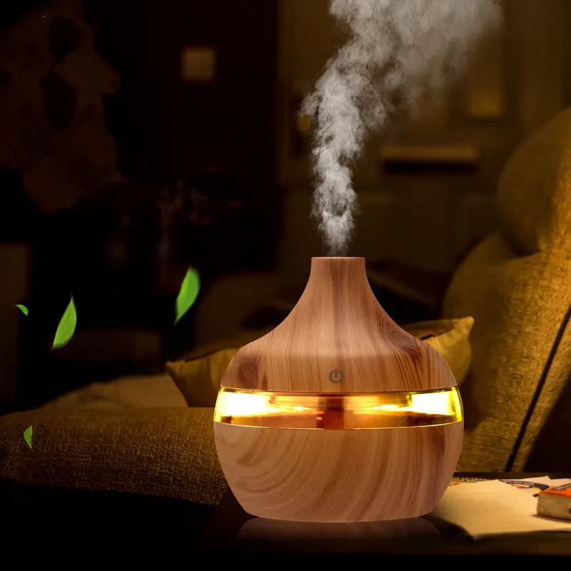 Aromatherapie Essentiële Olie Diffuser bamboe Luchtbevochtiger Houtnerf Ultrasone Cool Mist Diffusers met 7 LED kleur licht