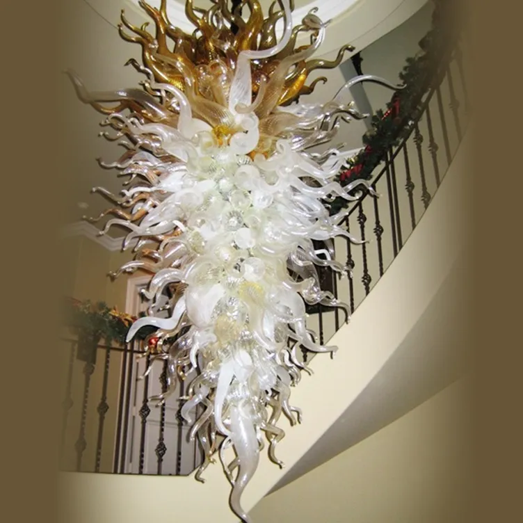 Роскошная арт декоративная люстра светлая лестница ручной работы взорванное стекло Большое висит светодиодное освещение люстры для виллы