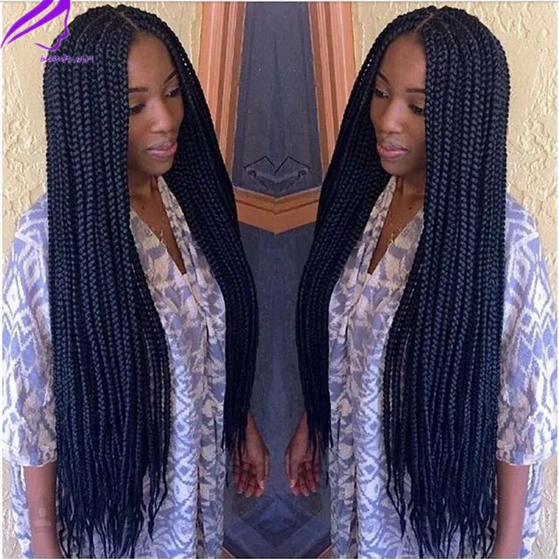 Braided Box Braids Wig With Baby Hair Synthetic Lace Front Wigs For Black Women High Temperature Fiber