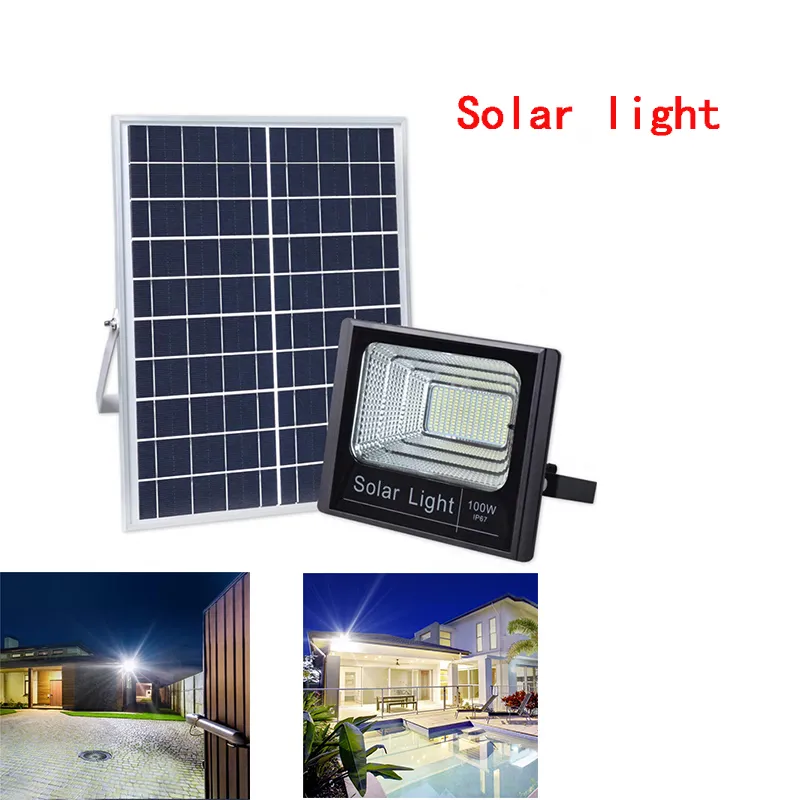 Solar Powered Street Flood Lamp 60W 100W Solar LED Spotlight with Remote Control Security Lighting for Yard Garden Gutter Pathway