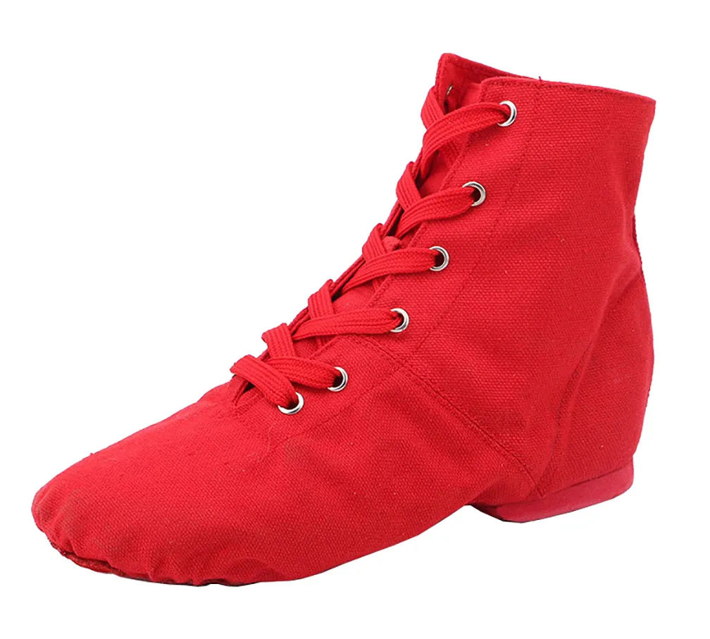 Womens Over the Ankle Jazz Dance Shoes Lace Up Canvas Split Sole Ballroom Modern Dancing Boots Mens Suede Indoor Flat