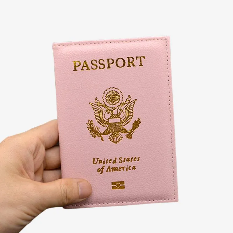 Wholesale- Cute PU leather USA Passport Cover Pink Women American Wallet Covers for Passports Girls America Passport