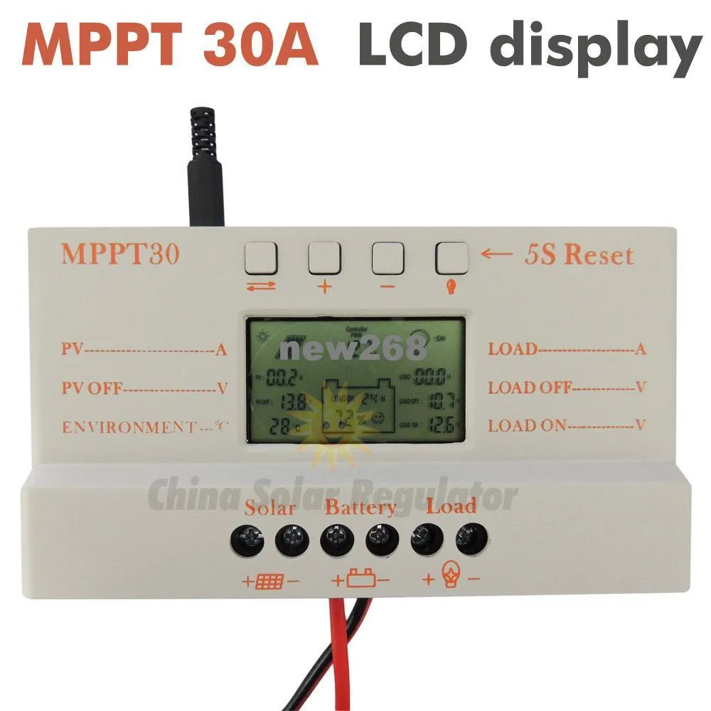 Freeshipping MPPT 30A Solar Charge Controller 5V USB-oplader 12V 24 V Solar Panel Batterij LCD-oplader Controller Auto Work MPPT 30 30AMPS