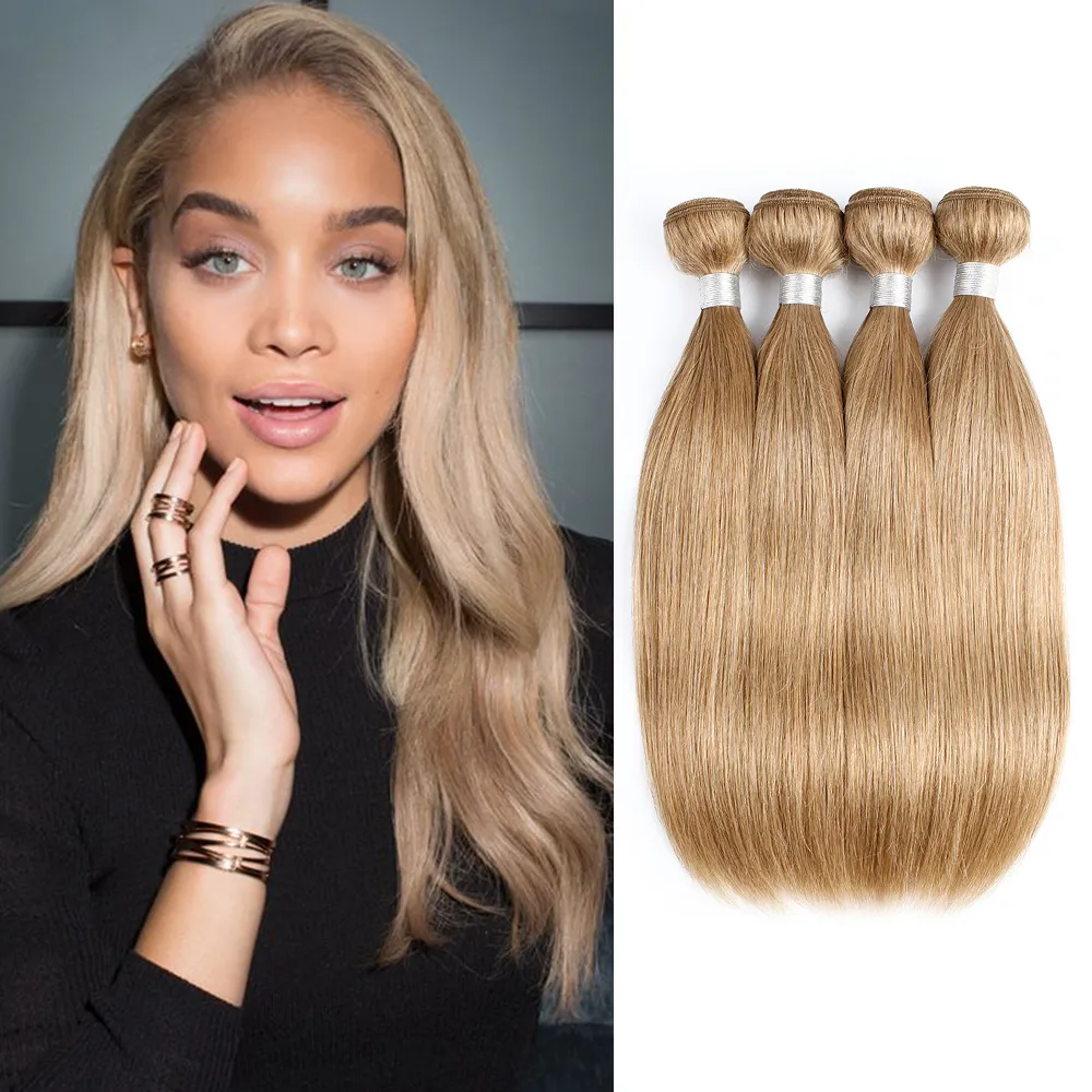 Bundles de tissage de cheveux humains blond miel # 27 # 30 cheveux raides vierges malaisiens bruns 3 ou 4 faisceaux 16-24 pouces Remy Extensions de cheveux humains