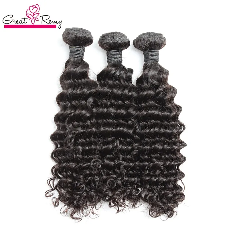 Greatremy® 100% brasiliansk obearbetad mänsklig hårväftväv 8-30 Naturfärg Virgin Hair Extension Deep Wave 3pcs / Lot Fast Shipping