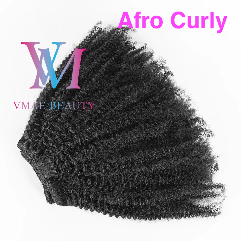 Бразильские девственные волосы 3A 3B 3C Afro Kinky Curly 4A 4B 4C Clip Ins Natural Black 100G необработанные человеческие волосы в наращиваниях