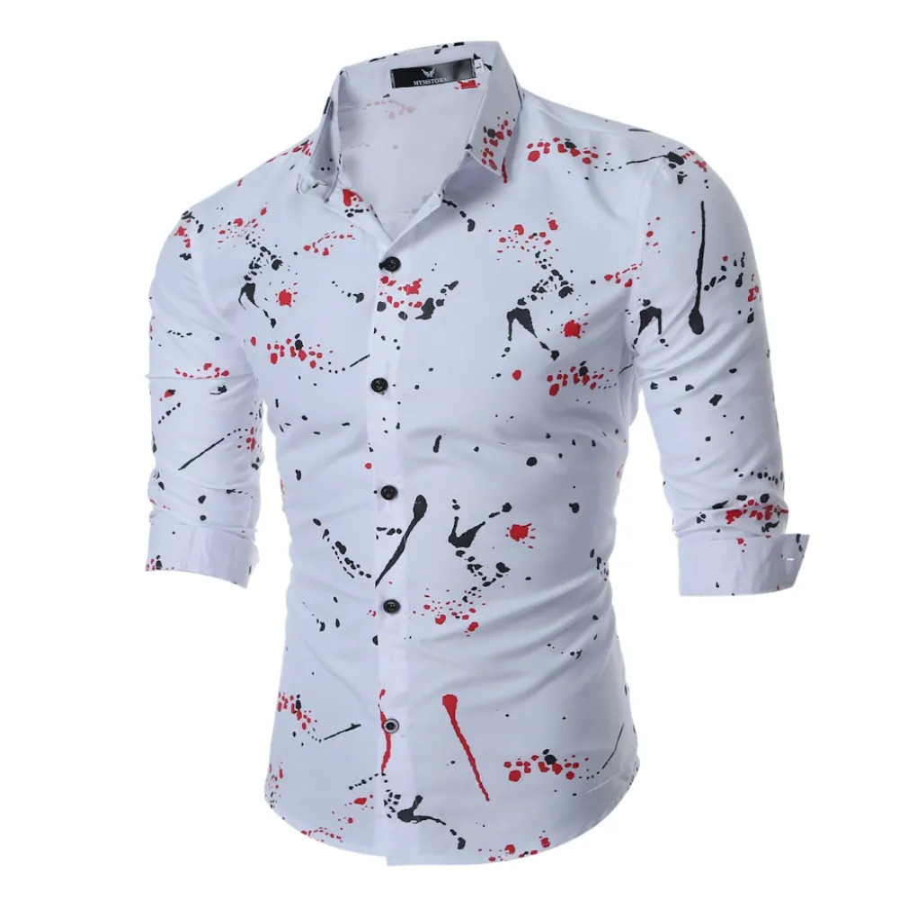 Moda 2018 Nueva Moda Camisa Para Hombre Manga Larga 3D Splash