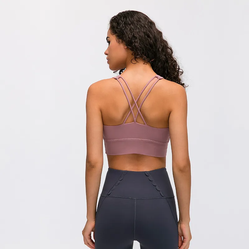 lu 78 yoga kıyafetleri spor sutyeni Iki Omuz Darbeye Iç Çamaşırı Kadın Birlikte Havalandırma marka logosu Sütyen Toplamak