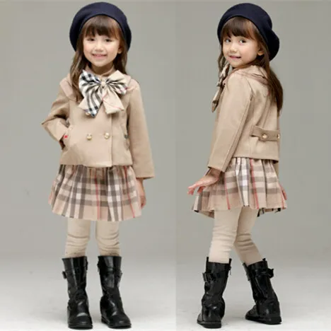 Fashion Coats Dresses Girls Two Piece Dress Children Winter