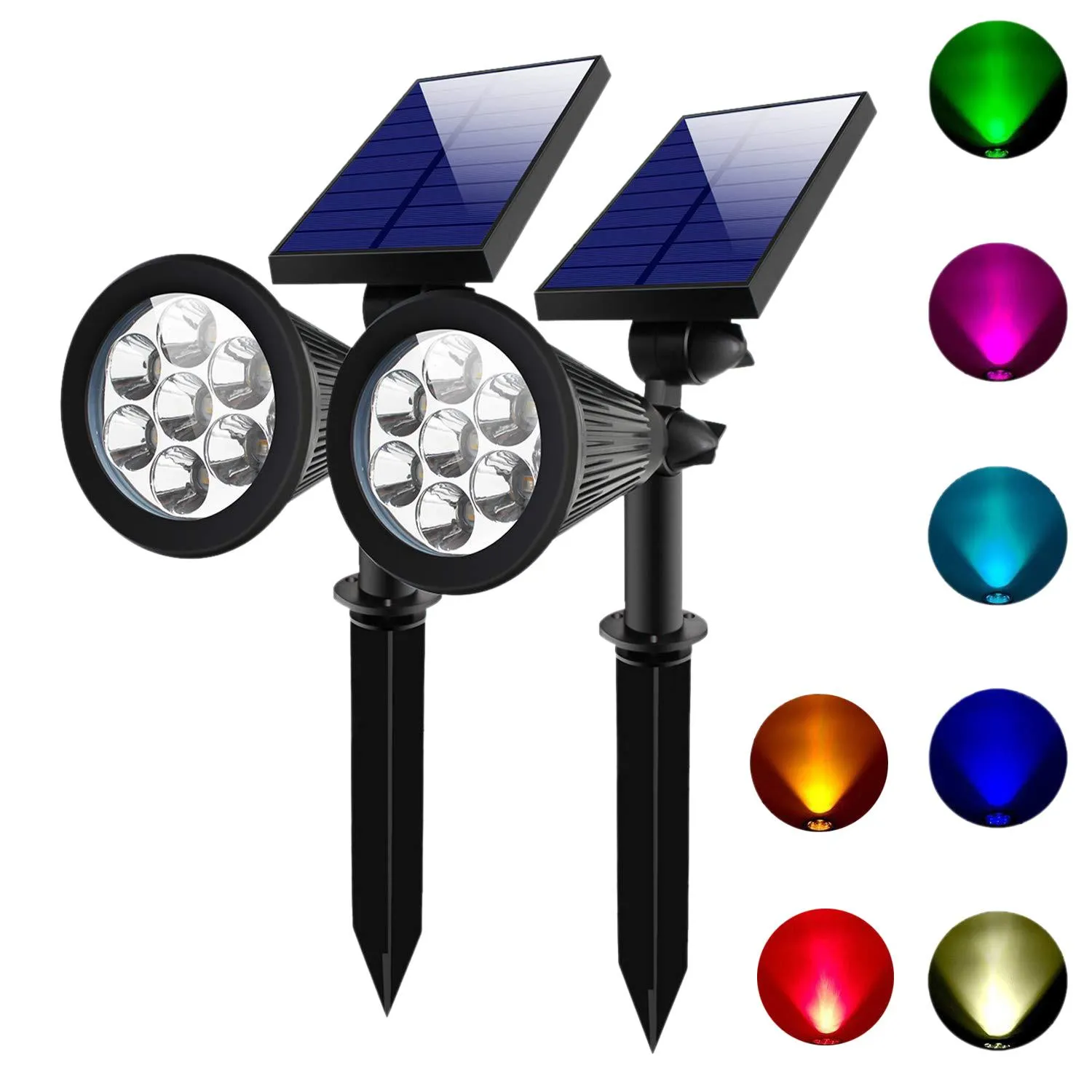 Nuevos focos solares de colores para exteriores, 7 luces led solares, ip65, focos de color impermeables para jardín, paisaje, luces solares de pared