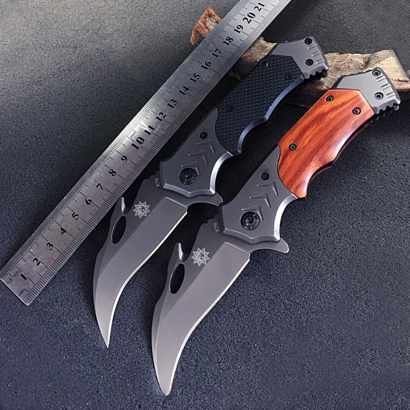 Coltello pieghevole Karambit ad alta durezza Coltello tascabile da campeggio EDC per esterni Coltelli da sopravvivenza tattici ad alta affilatura Manico in legno