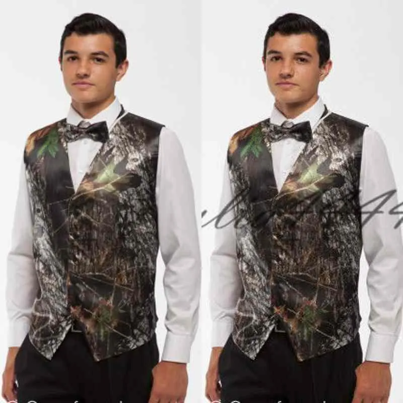 2019 Nova Moda Camo Groom Vest Camuflagem Slim Fit Mens Formal Tuxedo Vest Para O Casamento Frete Grátis (Colete + Arco)