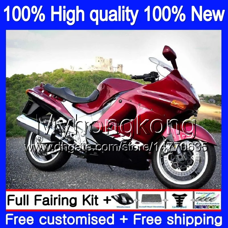 Kropp för Kawasaki ZZR 1100 CC ZX-11R 1990 1991 1992 205MY.25 ZX 11R ZZR1100 ZX11 R ZZR-1100 ZX-11 R ZX11R 90 91 92 Fairing Nice Vinröd