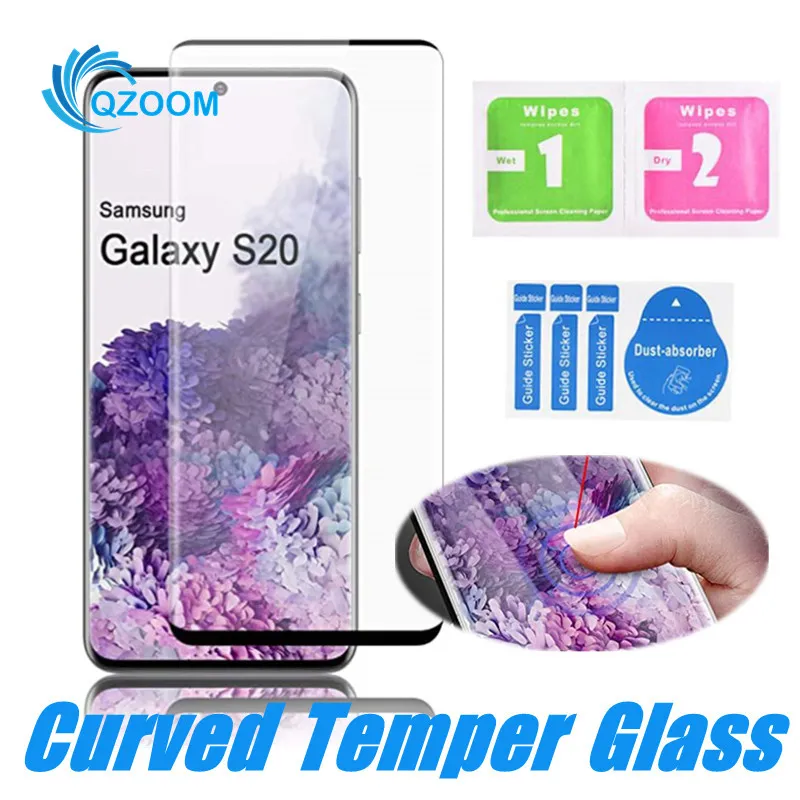 För Samsung S20 Ultra Not 10 S10 S9 S9 Plus S10E S7 Edge 5D Curved FingerPrint Unclock No Hole Tempered Glass Screen Protector Film