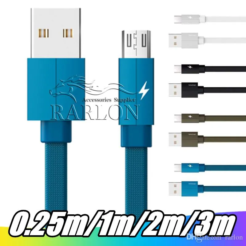 Snabb laddning 2.4a Typ C Micro USB-kabel 1m 2m 3m Flat Typethicker flätad nylonkabel för Samsung S6 S8 S10 Google LG Android-telefon