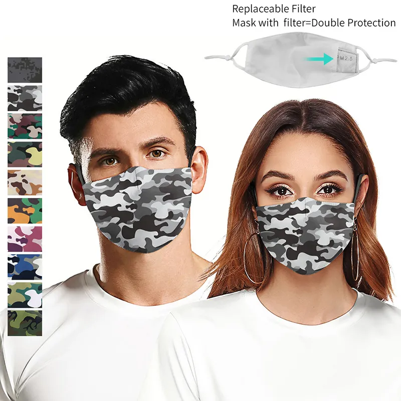 3D الطباعة الرقمية في التمويه مصمم قناع الوجه مع مرشح وجه القطن قابلة لإعادة الاستخدام قناع الغبار الحارة صامد للريح قناع
