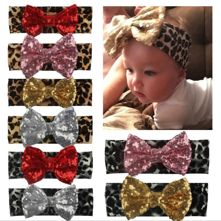 Moda Leopard-print teste paillettes archi dei bambini capelli headwearcreative cappelli puntelli fotografiche del bambino il trasporto 8 colori libera