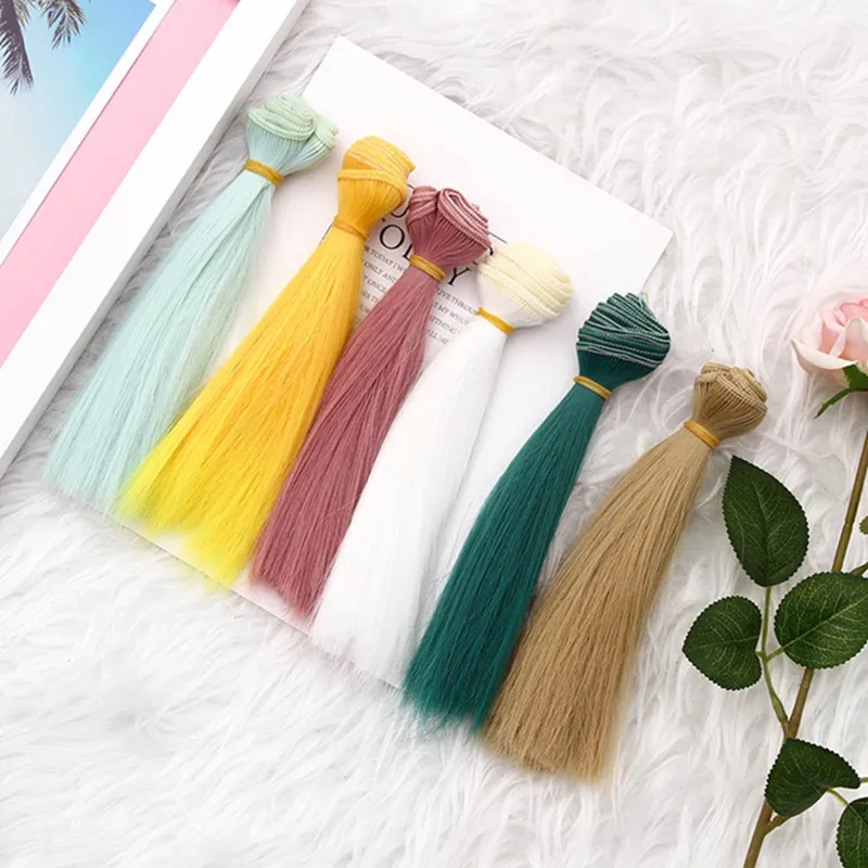 1pcs 15cm Doll Accessories Straight Synthetic Fiber Wig Hair For Doll Wigs High-temperature Wire