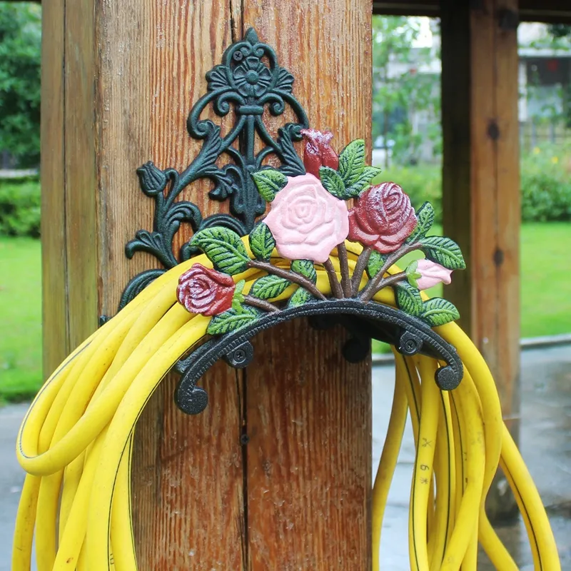 Equipments Cast Iron Hose Holder Rose Flower Decorative Hose Reel