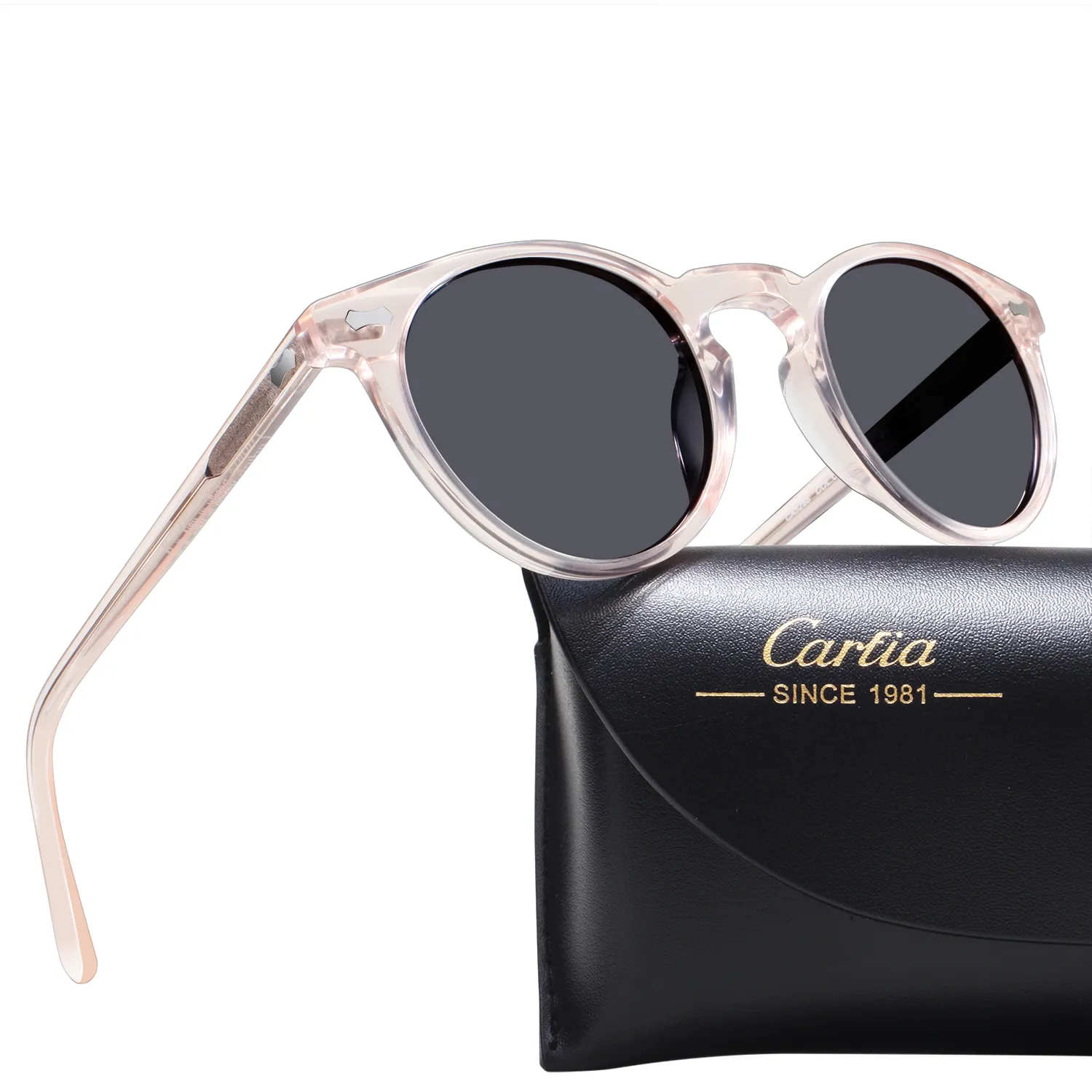 carfia 여성용 편광 선글라스 타원형 원형 프레임 태양 안경 UV 400 보호 acatate 수지 안경 상자 포함
