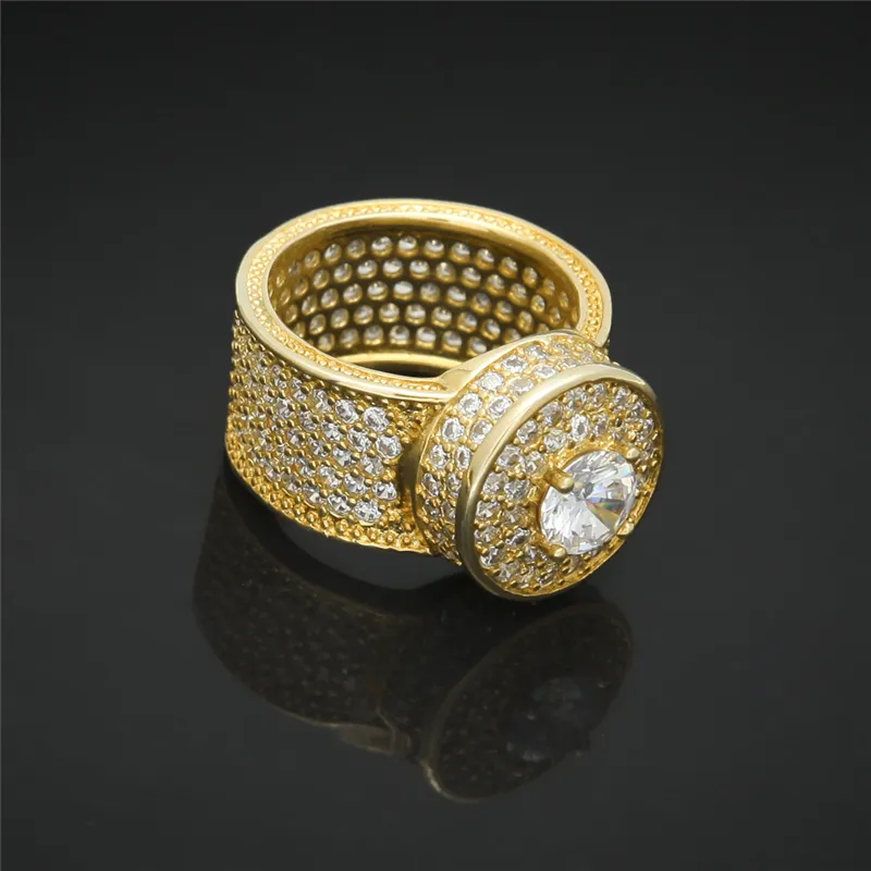 New Design Gold Silver Color Plated Ring Micro Paved Big Zircon Shiny Hip Hop Finger Rings for Men Women