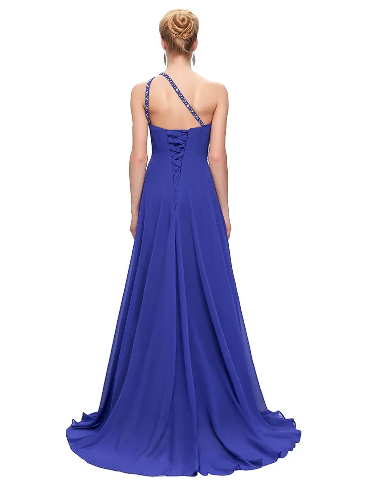 Royal Blue One Shoulder Chiffon Chiffon Bridesmaid Dress with Beaded Pleats - Affordable Formal Evening Gown for Wedding Guests, Maids of Honor, and