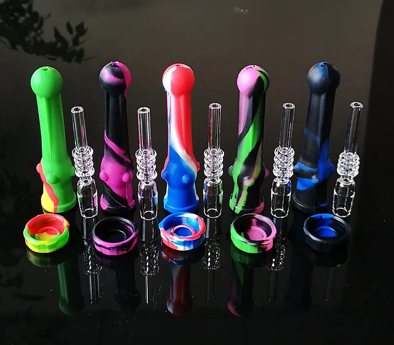 Silicone Nector Collector Kit With 14mm Quartz Nail Oil Container Silicone NC Kits Oil Dab Rigs Water Pipes