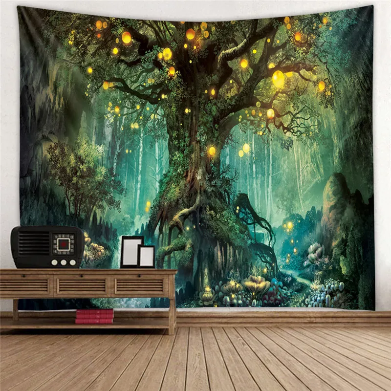 3D Psychedelic Forest Tapestry Fairy Garden Hippie Hanging Wall Decorative Livingroom Green Wishing Trees Wall Tapestries Home Decor