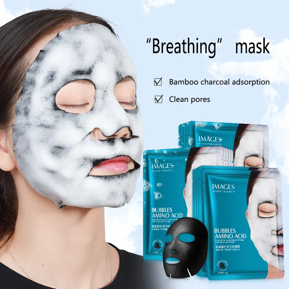 1pc amino syra bubbla mask djup pore ren bambu kol svart ansikte masker vitare ansiktsbehandling